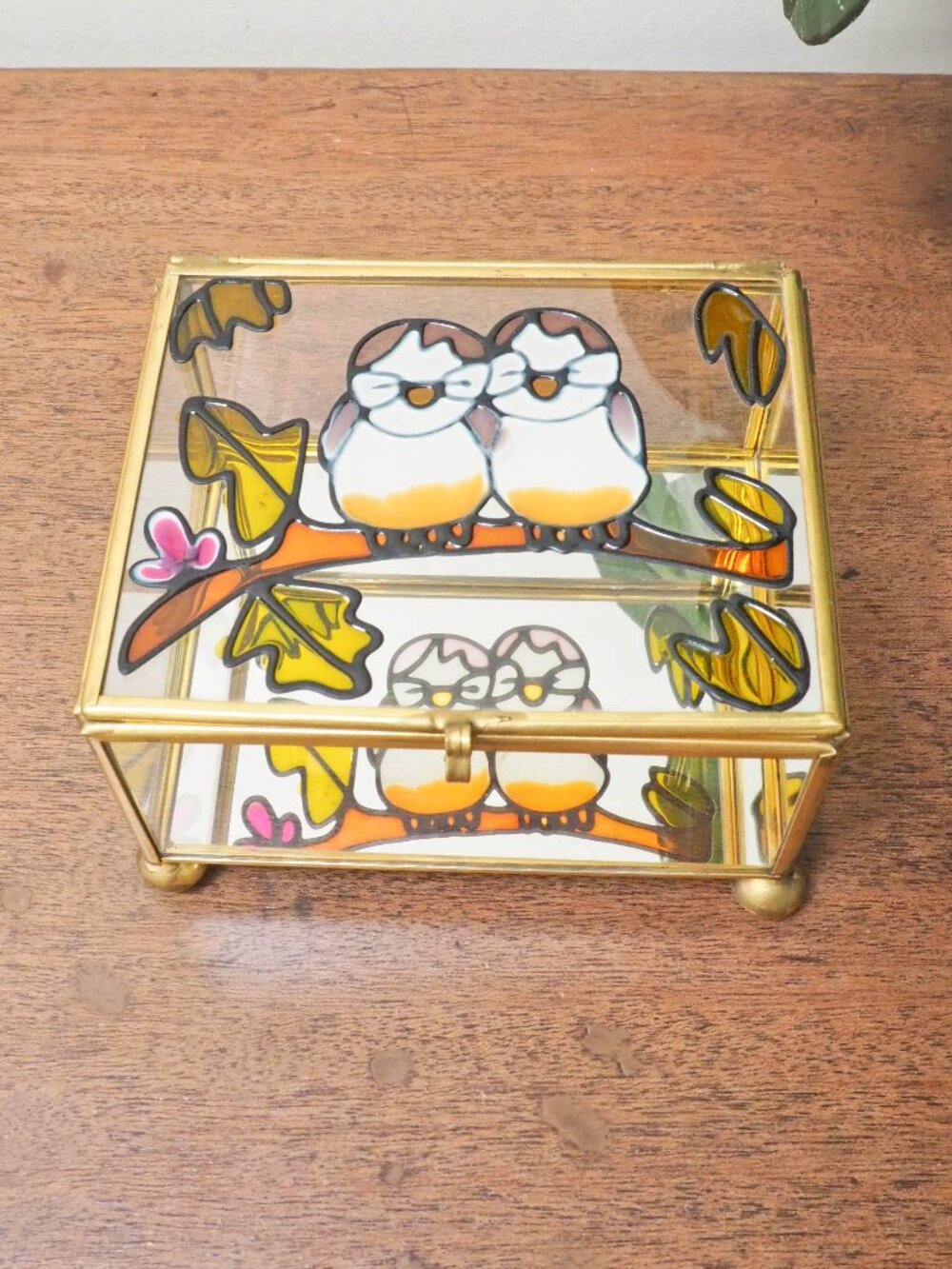 Vtg Dove Glass Jewellery Casket - Vanity Decor - Glass and Brass Display Box